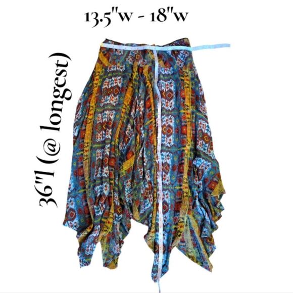 Y2K Colorful Printed Pull On Fairycore Boho Grunge Handkerchief Skirt Large - Picture 15 of 16